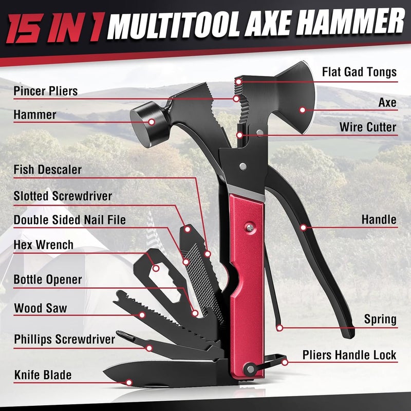 MANWALD 15 in 1 Multitool Axe Hatchet, Christmas Stocking Stuffers for Men Adults, Camping Accessories Survival Gear, Multi Tool for Camping Hiking Survival, Cool Gadgets Gifts for Men,Husband, Boyfriends - Image 2